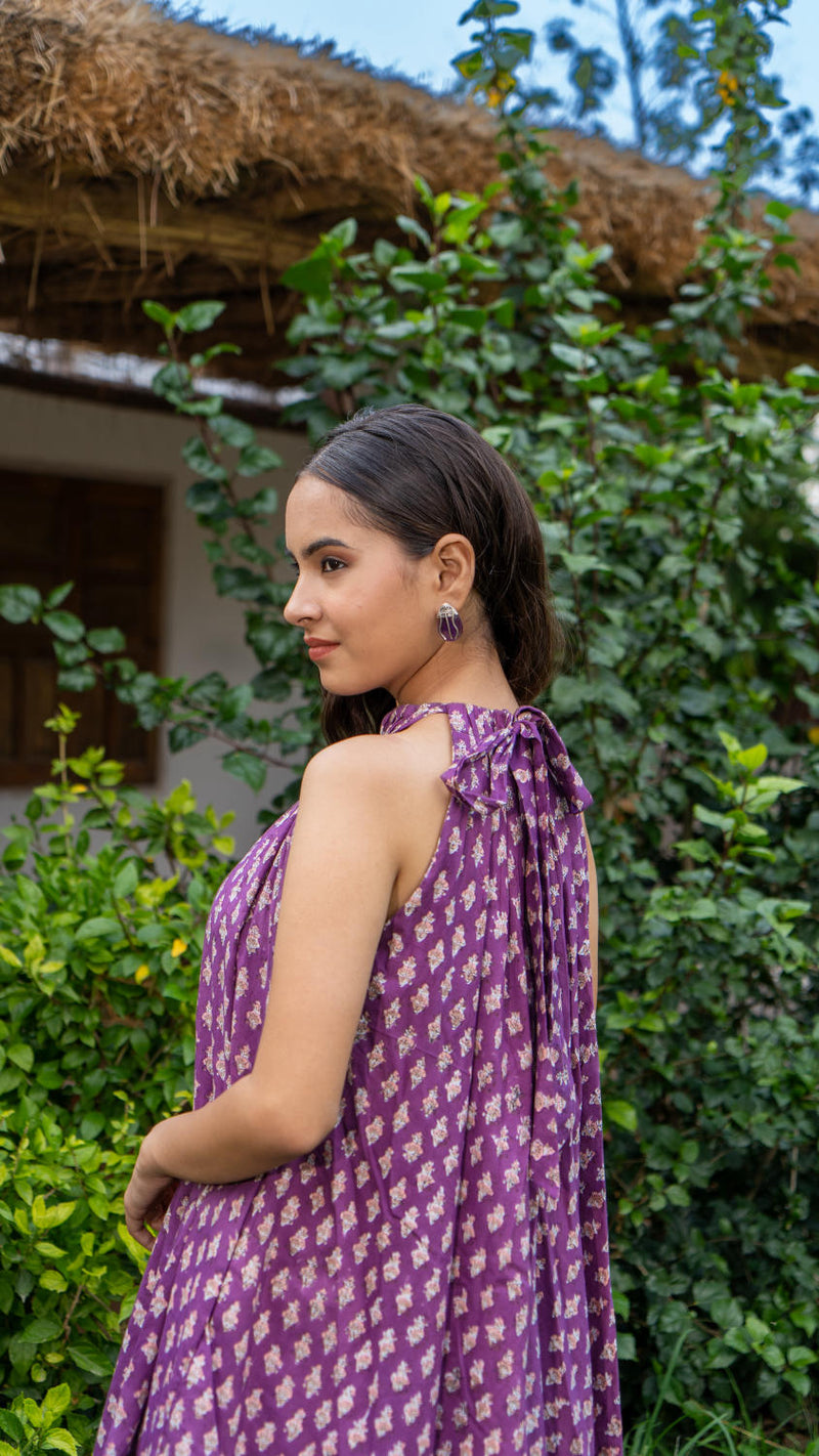 Saundh Purple and Peach Cotton block printed floral ghera dress cotton Buy Saundh Purple and Peach Cotton block printed floral ghera dress from C&W | Indo-Western for Women by Maison Shefali in multi color for women in Singapore