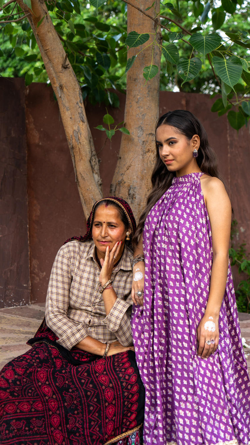 Saundh Purple and Peach Cotton block printed floral ghera dress cotton Buy Saundh Purple and Peach Cotton block printed floral ghera dress from C&W | Indo-Western for Women by Maison Shefali in multi color for women in Singapore