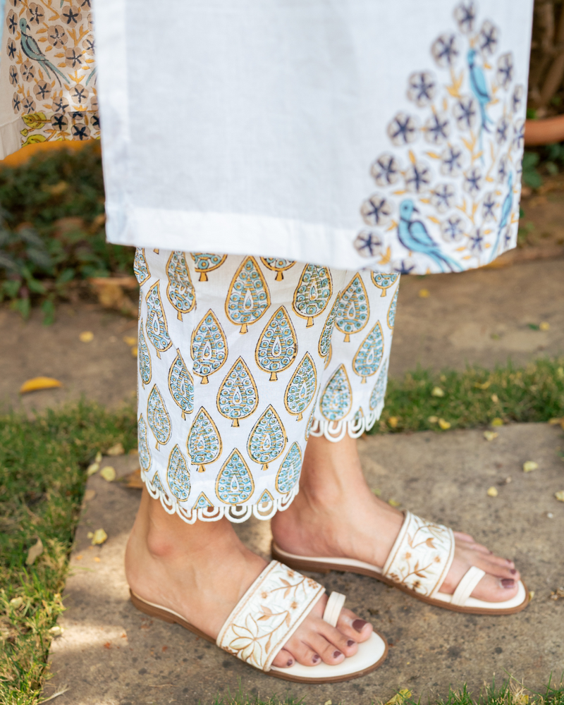 Ivory and Blue Hand Block Printed Kurta Set (MSSS24BGKS) mul Buy Ivory and Blue Hand Block Printed Kurta Set from C&W | Kurta/Kurta Sets for Women by Maison Shefali in multi color for women in Singapore