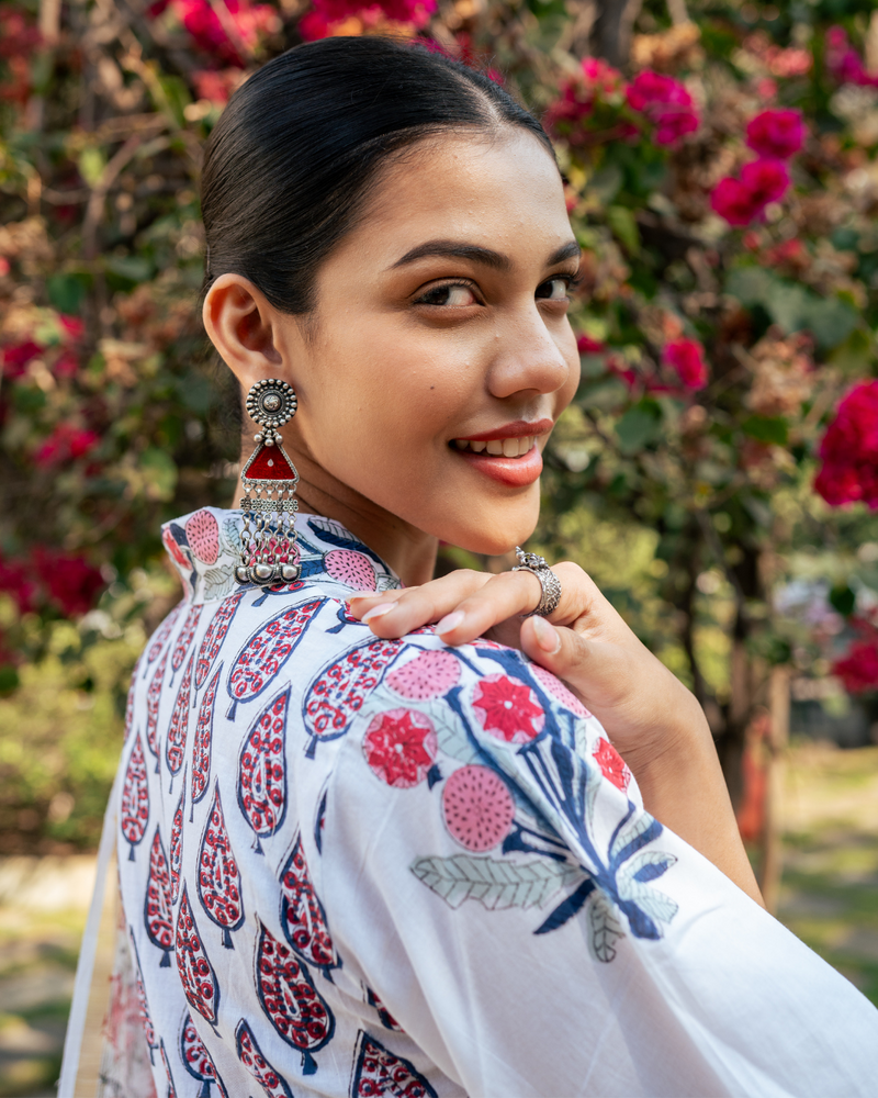 Ivory and Pink Hand Block Printed Suit Set mul Buy Ivory and Pink Hand Block Printed Suit Set from C&W | Kurta/Kurta Sets for Women by Maison Shefali in multi color for women in Singapore