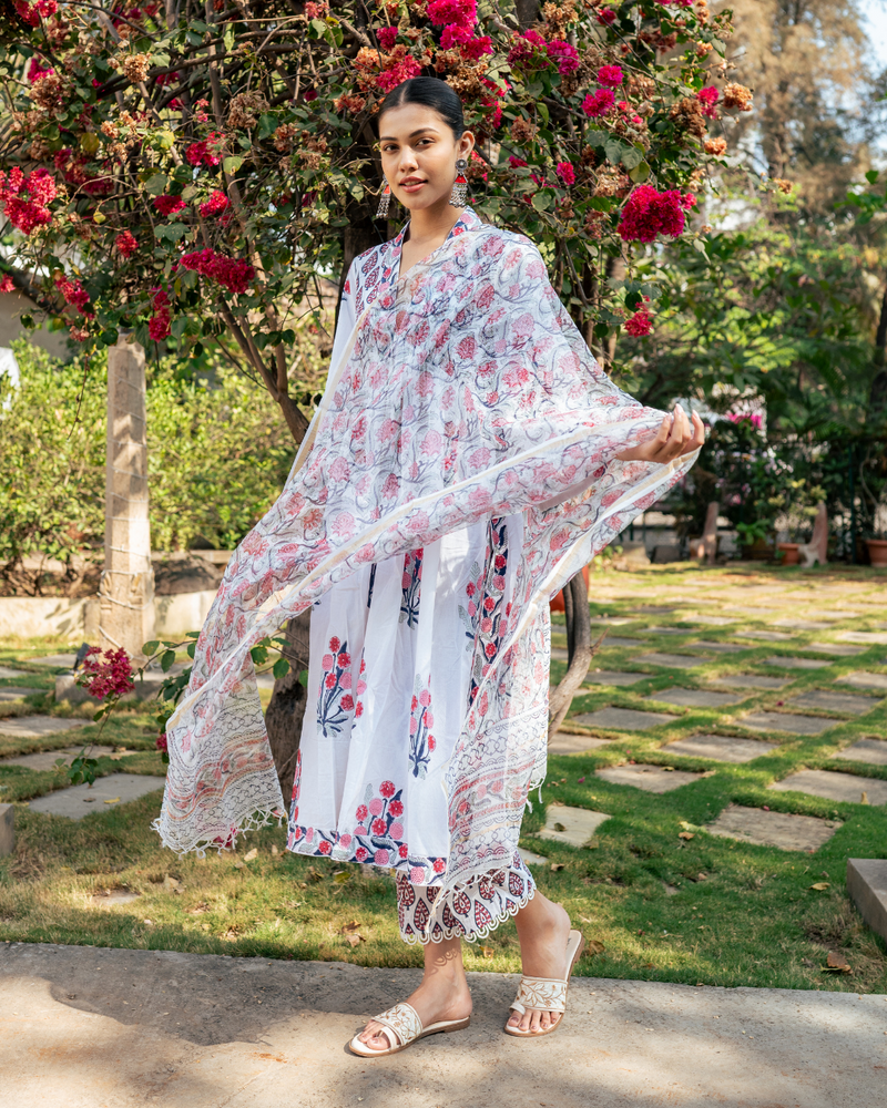 Ivory and Pink Hand Block Printed Suit Set mul Buy Ivory and Pink Hand Block Printed Suit Set from C&W | Kurta/Kurta Sets for Women by Maison Shefali in multi color for women in Singapore