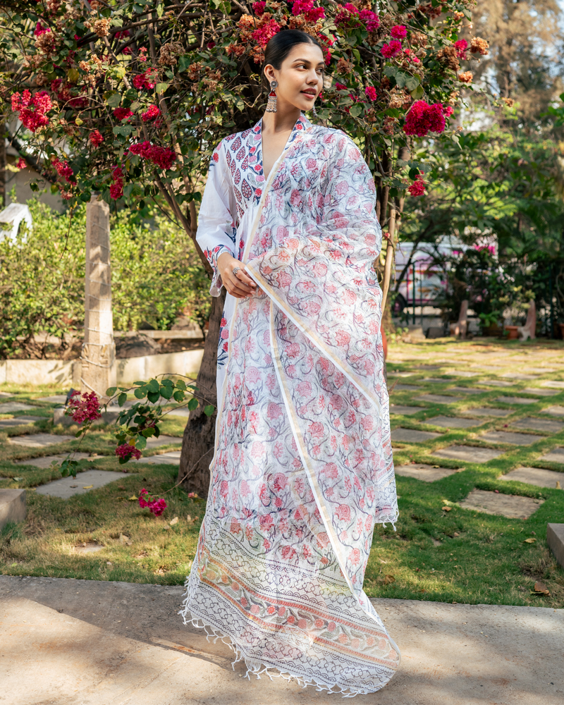 Ivory and Pink Hand Block Printed Suit Set mul Buy Ivory and Pink Hand Block Printed Suit Set from C&W | Kurta/Kurta Sets for Women by Maison Shefali in multi color for women in Singapore