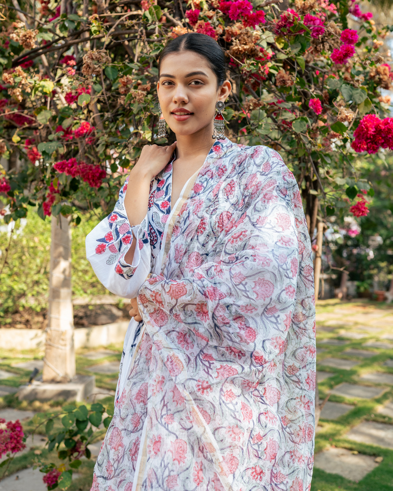 Ivory and Pink Hand Block Printed Suit Set mul Buy Ivory and Pink Hand Block Printed Suit Set from C&W | Kurta/Kurta Sets for Women by Maison Shefali in multi color for women in Singapore