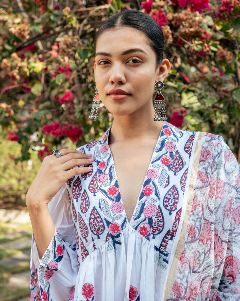 Ivory and Pink Hand Block Printed Suit Set mul Buy Ivory and Pink Hand Block Printed Suit Set from C&W | Kurta/Kurta Sets for Women by Maison Shefali in multi color for women in Singapore