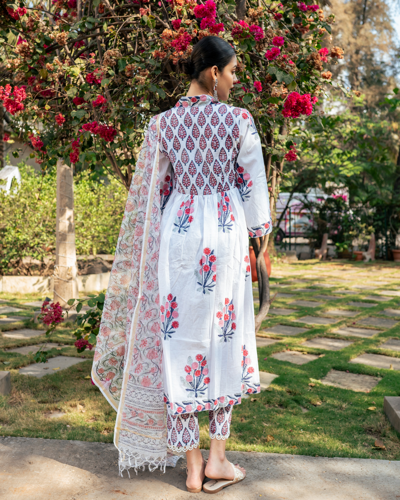 Ivory and Pink Hand Block Printed Suit Set mul Buy Ivory and Pink Hand Block Printed Suit Set from C&W | Kurta/Kurta Sets for Women by Maison Shefali in multi color for women in Singapore