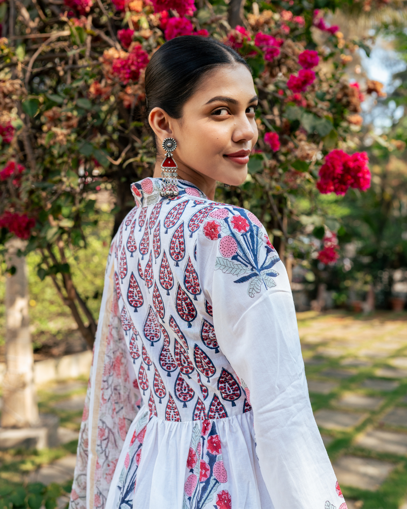 Ivory and Pink Hand Block Printed Suit Set mul Buy Ivory and Pink Hand Block Printed Suit Set from C&W | Kurta/Kurta Sets for Women by Maison Shefali in multi color for women in Singapore