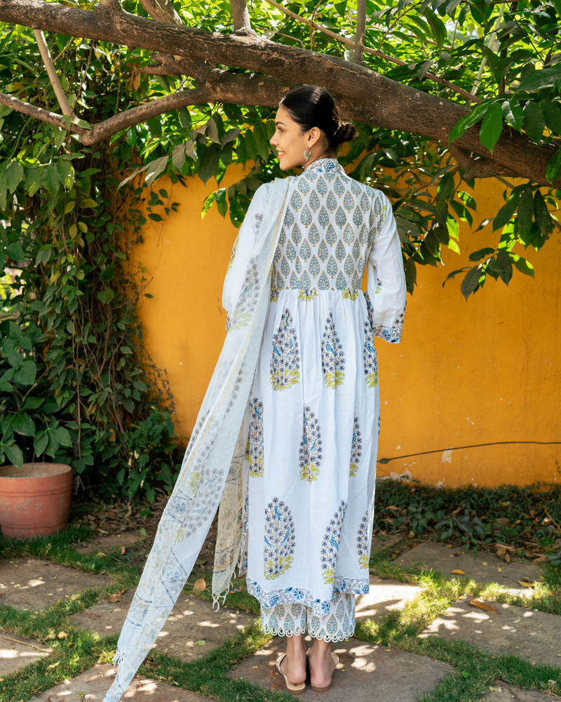 Ivory and Blue Hand Block Printed Kurta Set (MSSS24BWKS) mul Buy Ivory and Blue Hand Block Printed Kurta Set from C&W | Kurta/Kurta Sets for Women by Maison Shefali in multi color for women in Singapore