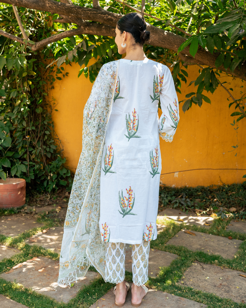 Ivory and Yellow Hand Block Printed Kurta Set mul Buy Ivory and Yellow Hand Block Printed Kurta Set from C&W | Kurta/Kurta Sets for Women by Maison Shefali in multi color for women in Singapore