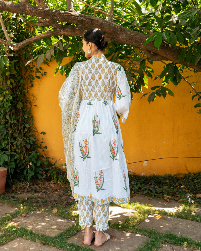Ivory and Yellow Hand Block Printed Suit Set mul Buy Ivory and Yellow Hand Block Printed Suit Set from C&W | Kurta/Kurta Sets for Women by Maison Shefali in multi color for women in Singapore