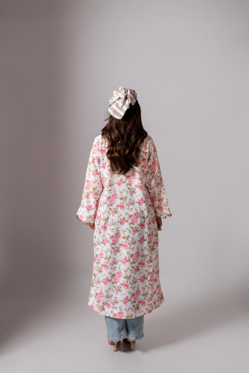 Linen digital print white summer jacket-white and pink linen Buy Linen digital print white summer jacket-white and pink from C&W | Jackets And Overlays for Women by Maison Shefali for women in Singapore