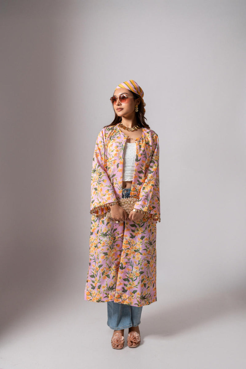 Linen digital print blush summer jacket-blush and yellow linen Buy Linen digital print blush summer jacket-blush and yellow from C&W | Jackets And Overlays for Women by Maison Shefali for women in Singapore