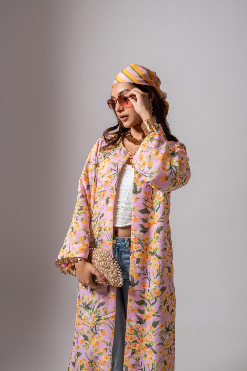 Linen digital print blush summer jacket-blush and yellow linen Buy Linen digital print blush summer jacket-blush and yellow from C&W | Jackets And Overlays for Women by Maison Shefali for women in Singapore