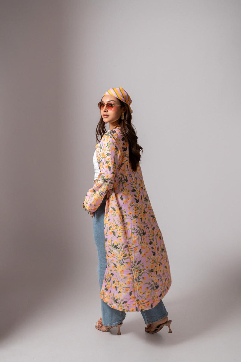 Linen digital print blush summer jacket-blush and yellow linen Buy Linen digital print blush summer jacket-blush and yellow from C&W | Jackets And Overlays for Women by Maison Shefali for women in Singapore