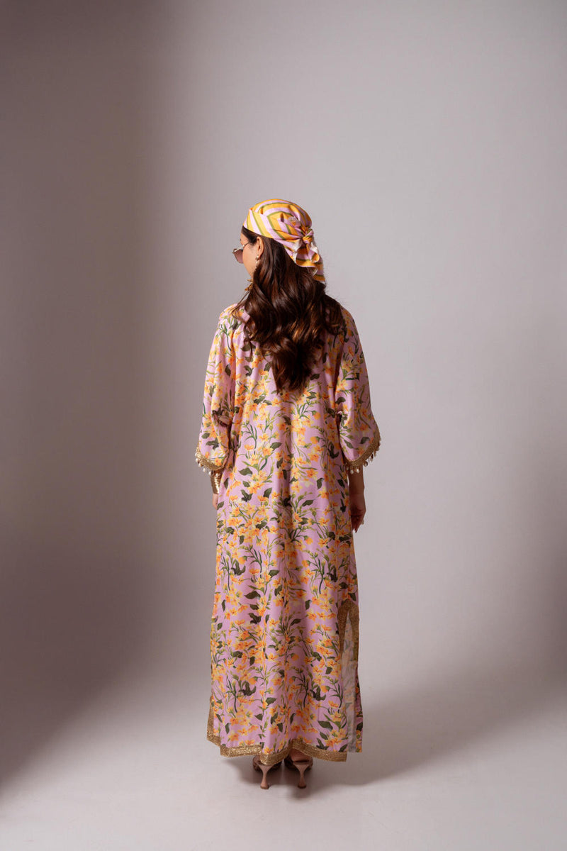 Linen digital print blush kaftan dress-Blush and Yellow linen Buy Linen digital print blush kaftan dress-Blush and Yellow from C&W | Tunics And Kaftan for Women by Maison Shefali for women in Singapore