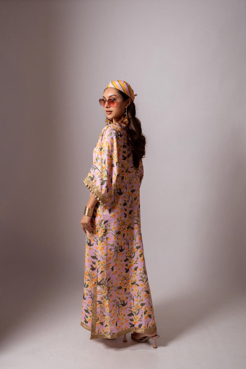 Linen digital print blush kaftan dress-Blush and Yellow linen Buy Linen digital print blush kaftan dress-Blush and Yellow from C&W | Tunics And Kaftan for Women by Maison Shefali for women in Singapore