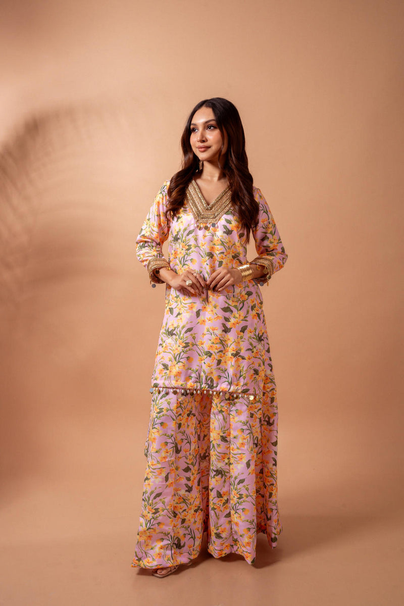 Linen digital print blush kali sharara set linen Buy Linen digital print blush kali sharara set from C&W | Kurta/Kurta Sets for Women by Maison Shefali for women in Singapore