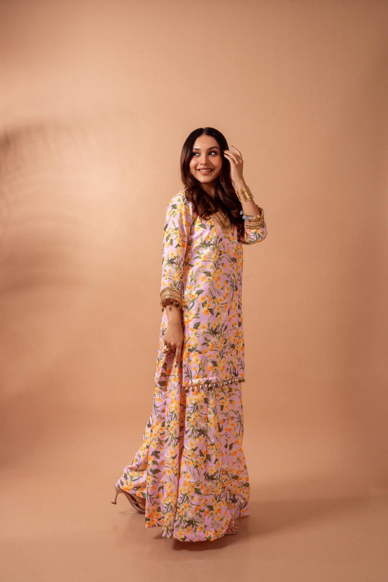 Linen digital print blush kali sharara set linen Buy Linen digital print blush kali sharara set from C&W | Kurta/Kurta Sets for Women by Maison Shefali for women in Singapore