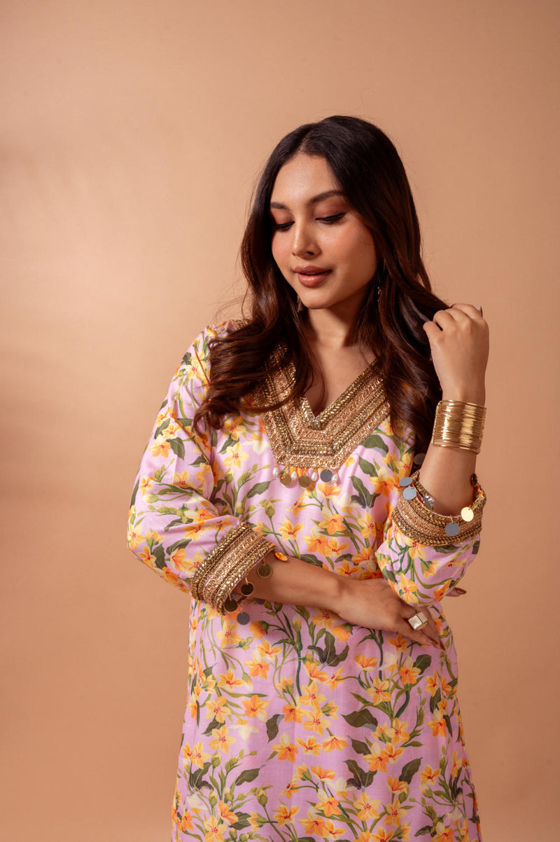 Linen digital print blush kali sharara set linen Buy Linen digital print blush kali sharara set from C&W | Kurta/Kurta Sets for Women by Maison Shefali for women in Singapore