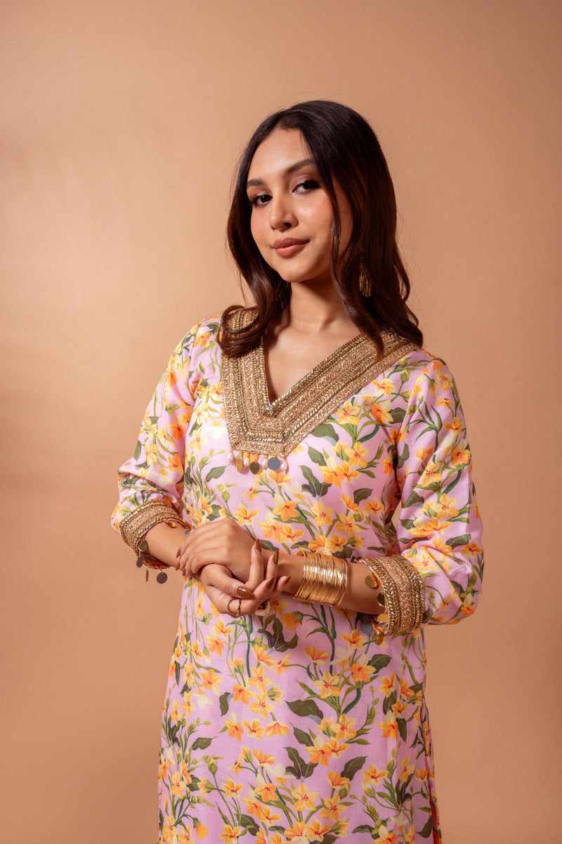 Linen digital print blush kali sharara set linen Buy Linen digital print blush kali sharara set from C&W | Kurta/Kurta Sets for Women by Maison Shefali for women in Singapore