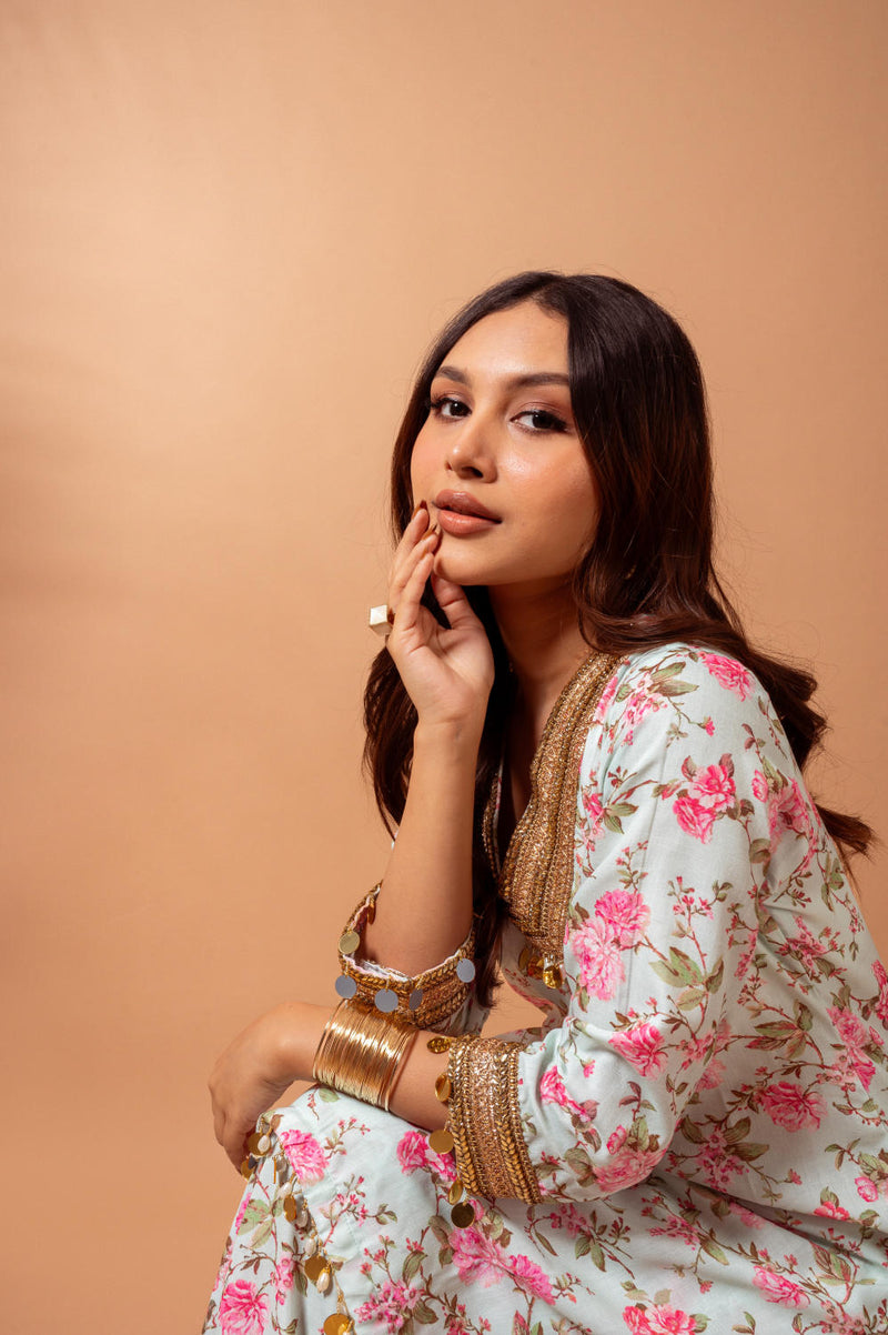 Linen digital print kali sharara set-Aqua agreen linen Buy Linen digital print kali sharara set-Aqua agreen from C&W | Kurta/Kurta Sets for Women by Maison Shefali for women in Singapore