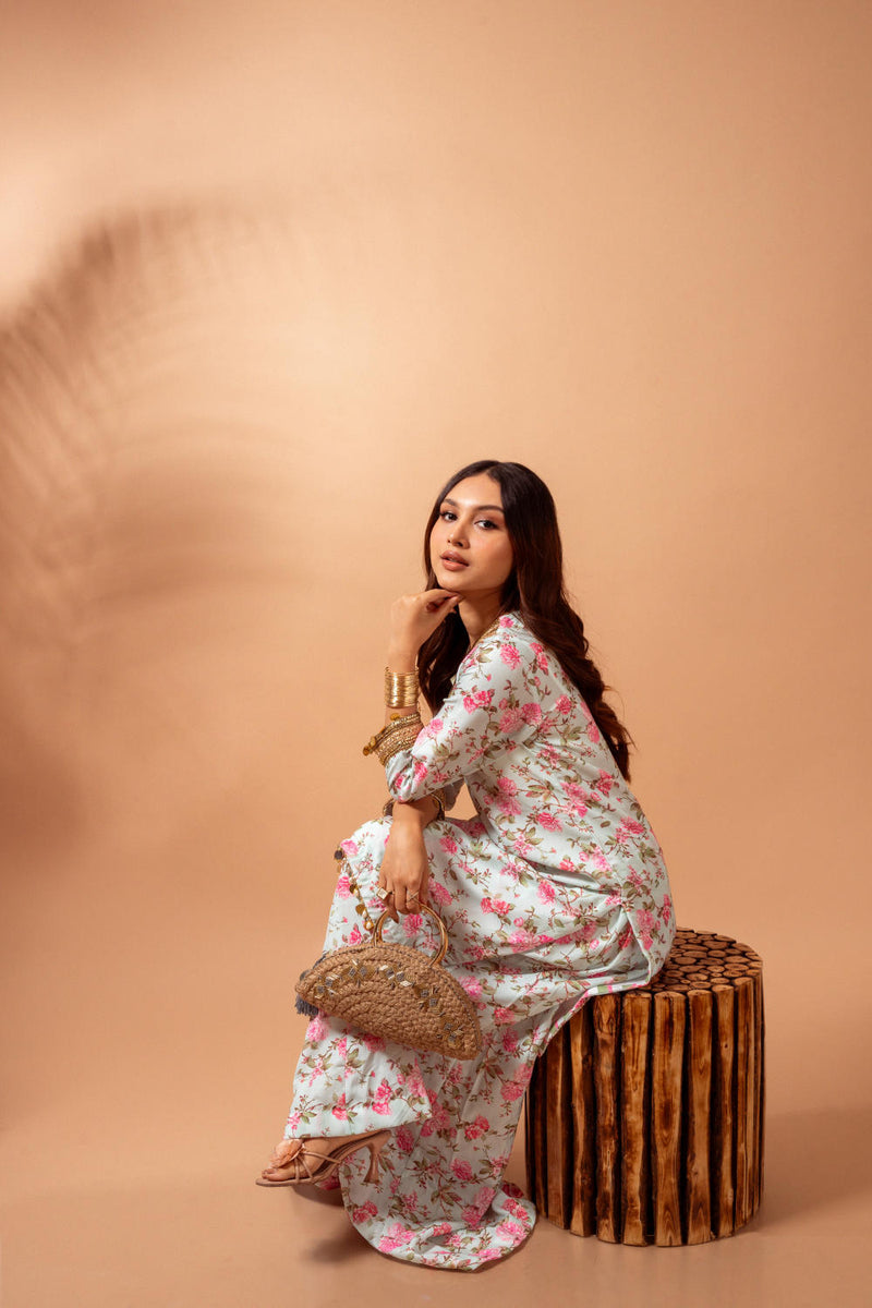 Linen digital print kali sharara set-Aqua agreen linen Buy Linen digital print kali sharara set-Aqua agreen from C&W | Kurta/Kurta Sets for Women by Maison Shefali for women in Singapore