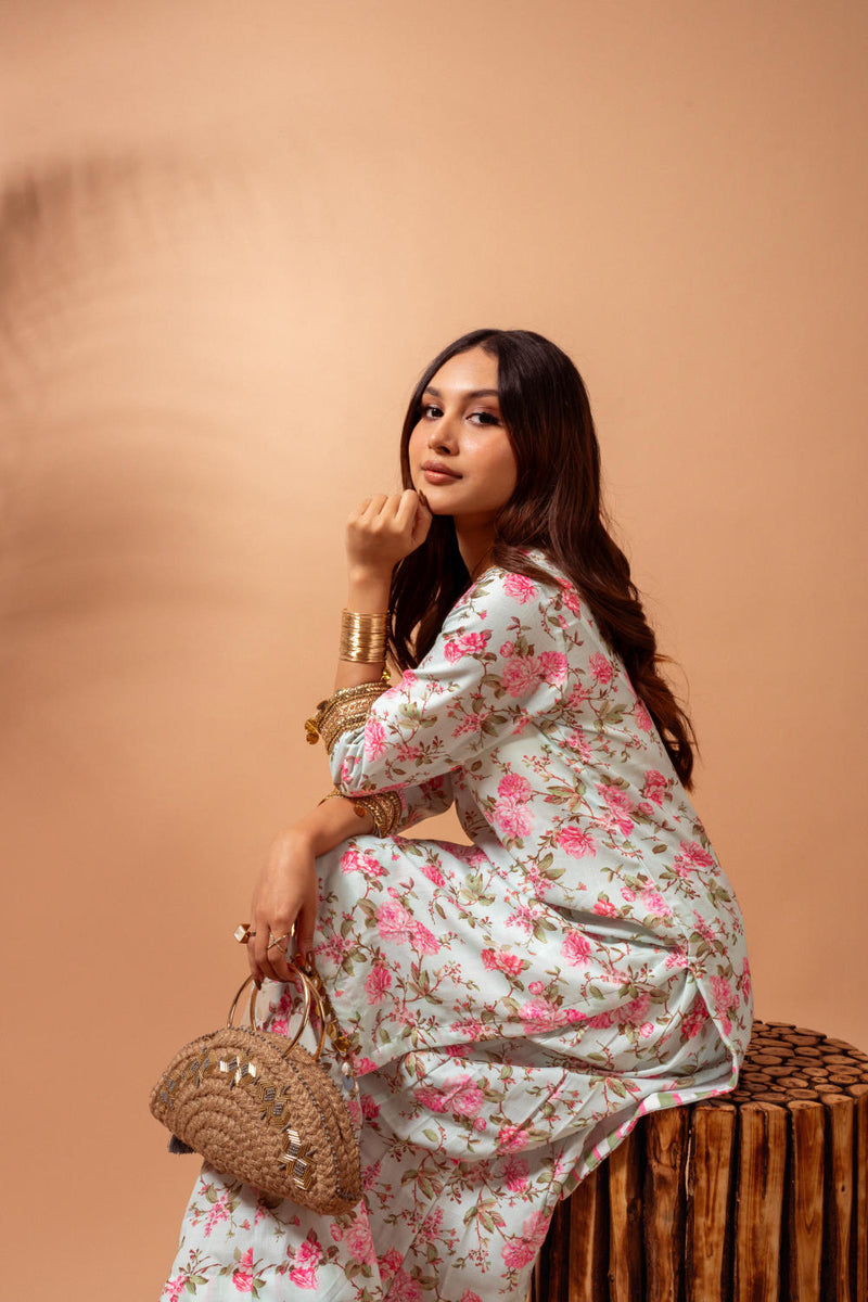 Linen digital print kali sharara set-Aqua agreen linen Buy Linen digital print kali sharara set-Aqua agreen from C&W | Kurta/Kurta Sets for Women by Maison Shefali for women in Singapore