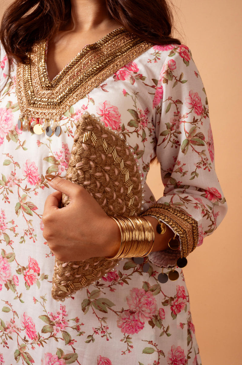 Linen digital print white kali sharara set linen Buy Linen digital print white kali sharara set from C&W | Kurta/Kurta Sets for Women by Maison Shefali for women in Singapore
