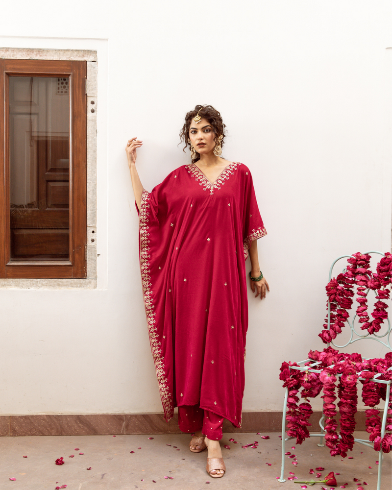 Ibtida Gulabi - Velvet Embroidered Kaftan Set silk Buy Ibtida Gulabi - Velvet Embroidered Kaftan Set








 from C&W | Kurta/Kurta Sets for Women by Maison Shefali in red color for women in Singapore