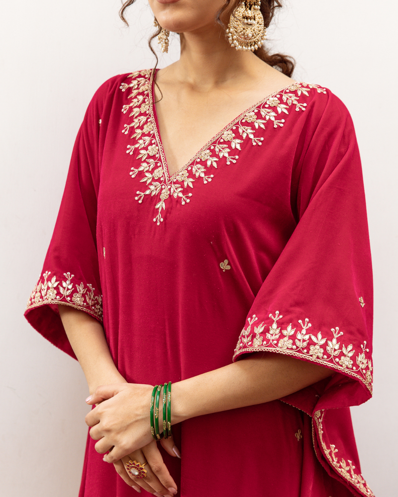Ibtida Gulabi - Velvet Embroidered Kaftan Set silk Buy Ibtida Gulabi - Velvet Embroidered Kaftan Set








 from C&W | Kurta/Kurta Sets for Women by Maison Shefali in red color for women in Singapore