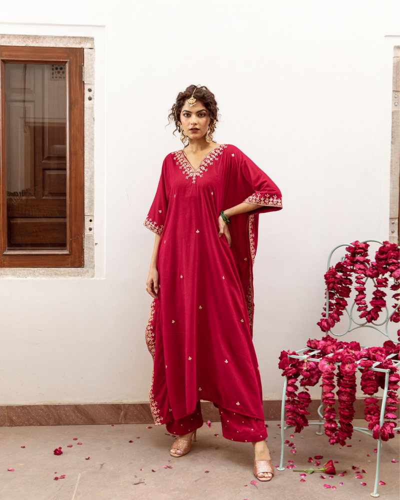 Ibtida Gulabi - Velvet Embroidered Kaftan Set silk Buy Ibtida Gulabi - Velvet Embroidered Kaftan Set








 from C&W | Kurta/Kurta Sets for Women by Maison Shefali in red color for women in Singapore