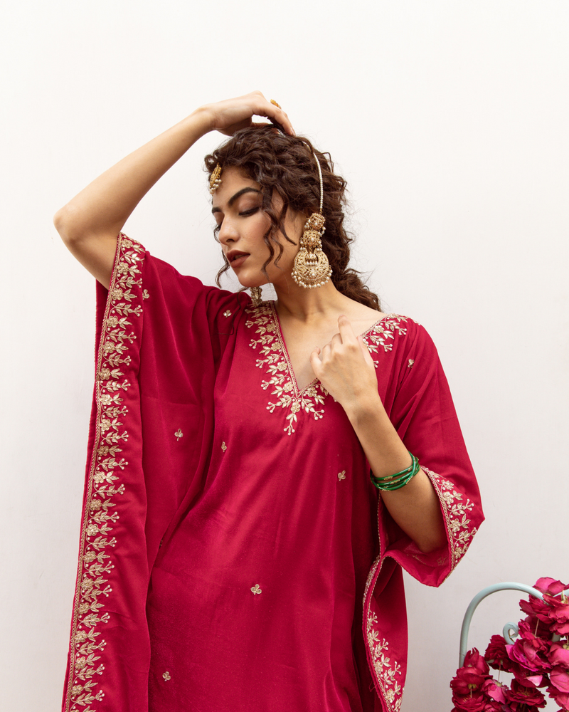 Ibtida Gulabi - Velvet Embroidered Kaftan Set silk Buy Ibtida Gulabi - Velvet Embroidered Kaftan Set








 from C&W | Kurta/Kurta Sets for Women by Maison Shefali in red color for women in Singapore