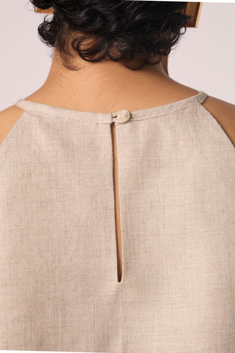 Maarah Beige Linen Halter Top linen by The Summer House in beige color for women in Singapore