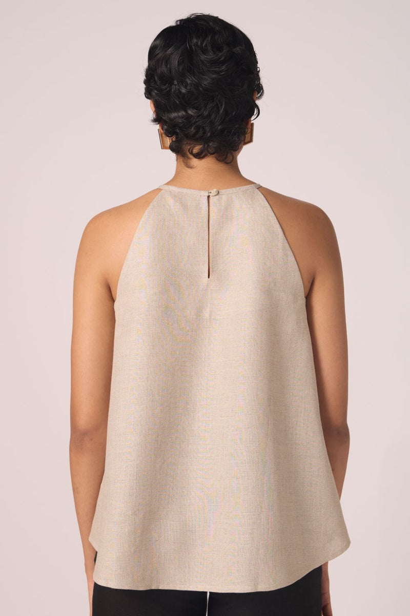 Maarah Beige Linen Halter Top linen by The Summer House in beige color for women in Singapore