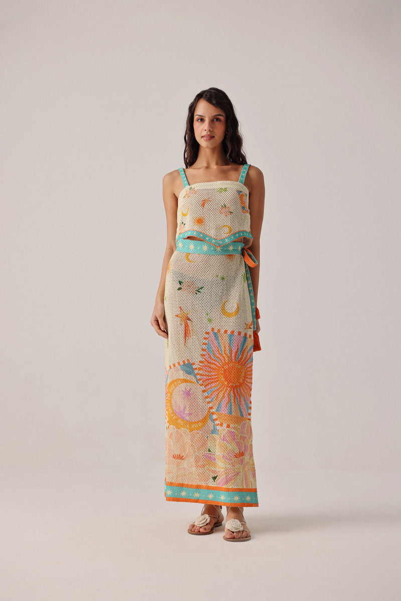 Magda Skirt-Azure crochet resort wear by NOIB in beige for women in Singapore