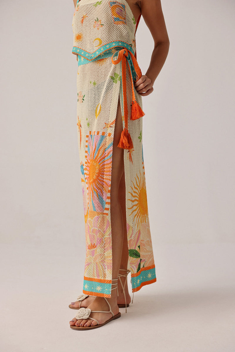 Magda Skirt-Azure crochet resort wear by NOIB in beige for women in Singapore
