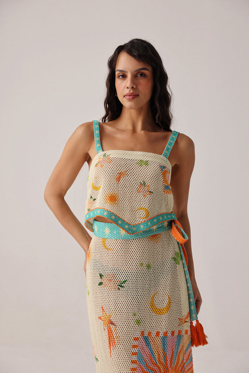 Magda Top-Azure crochet resort wear by NOIB in beige for women in Singapore