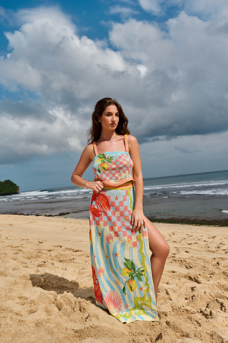 Magda Skirt-Summer Zest crochet resort wear by NOIB in blue for women in Singapore