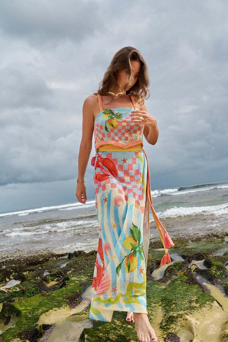 Magda Skirt-Summer Zest crochet resort wear by NOIB in blue for women in Singapore
