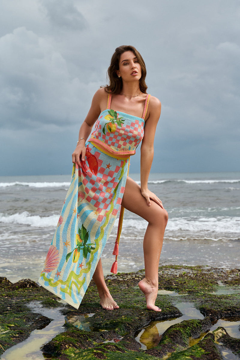 Magda Top-Summer Zest crochet resort wear by NOIB in blue for women in Singapore