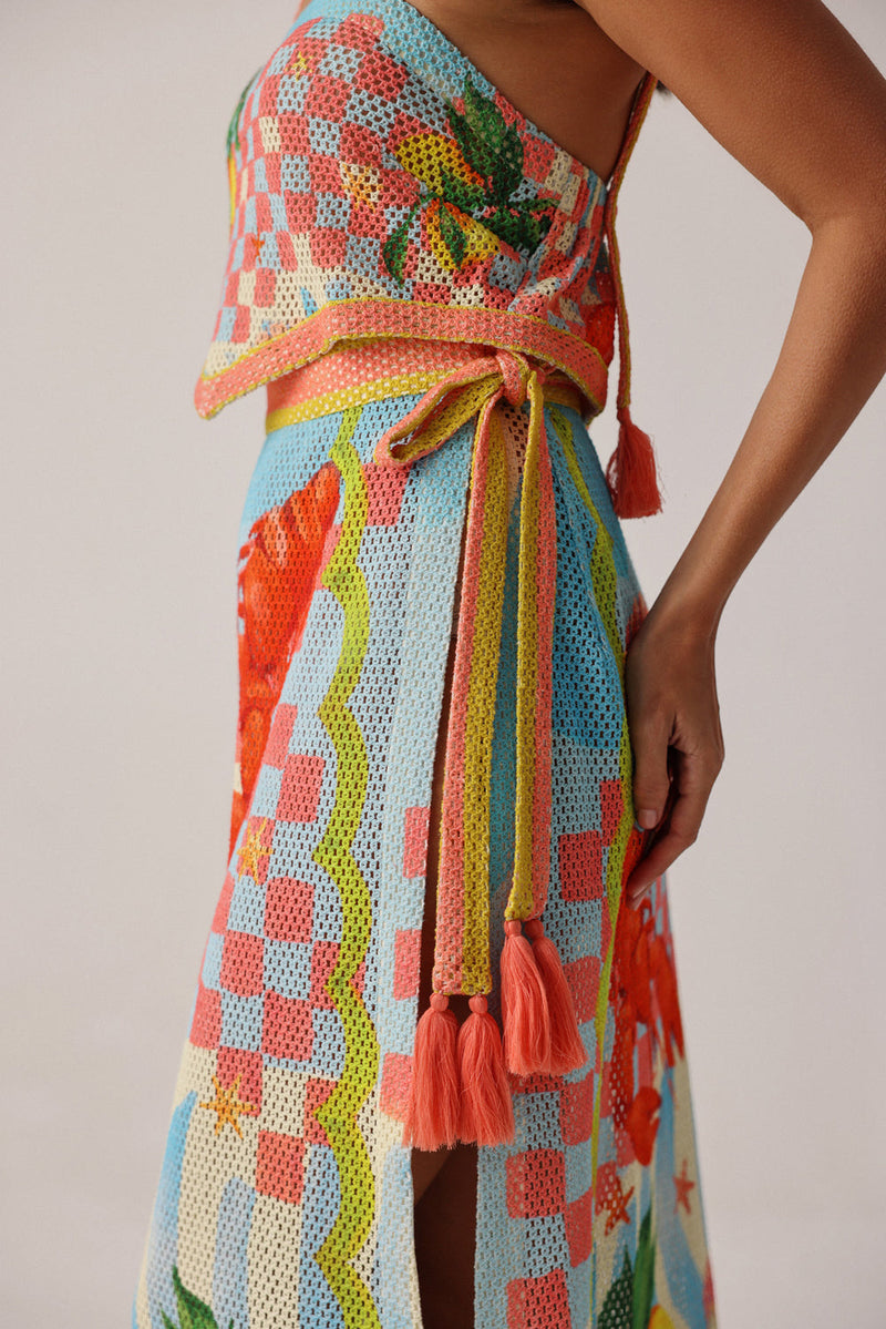 Magda Skirt-Summer Zest crochet resort wear by NOIB in blue for women in Singapore