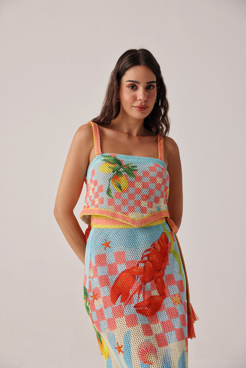 Magda Skirt-Summer Zest crochet resort wear by NOIB in blue for women in Singapore