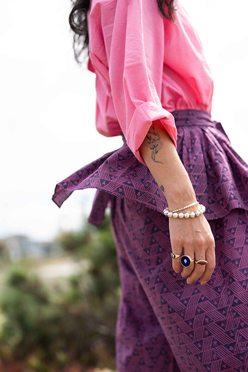 Magenta Sash Tie Up Frill cotton by World of Crow for women in Singapore