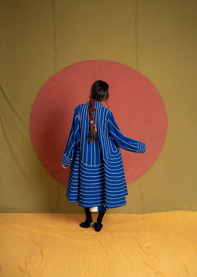 Maha Simp Jacket-White and Blue cotton jacket/overlay by Ka-Sha in blue for women in Singapore