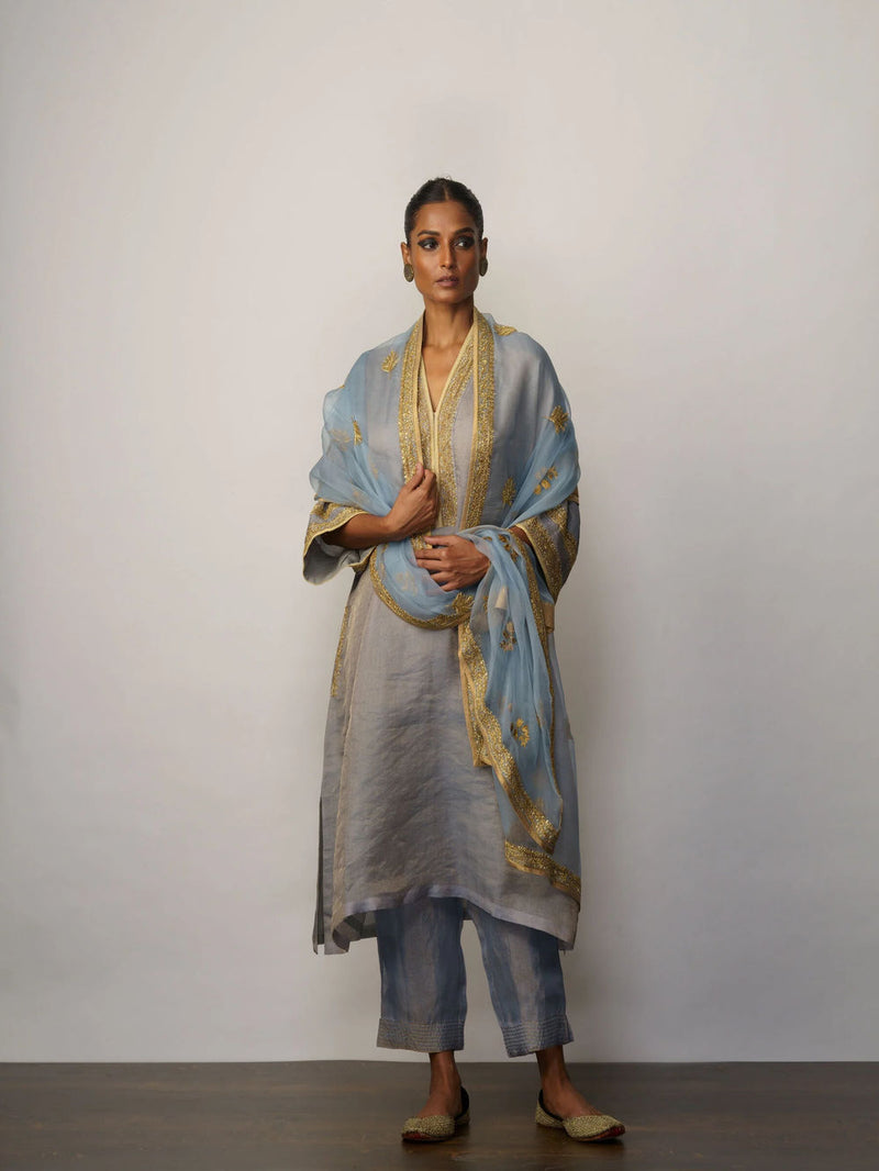 Mahtab' Banarasi tissue phiran kurta/kurta set by Malika Mathur for women in Singapore