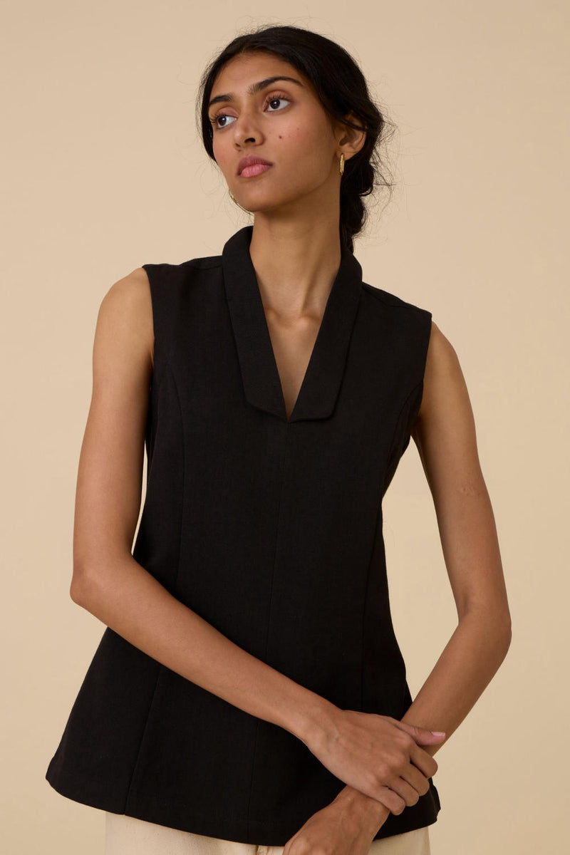 Maira Black Waistcoat cotton by The Summer House in black color for women in Singapore