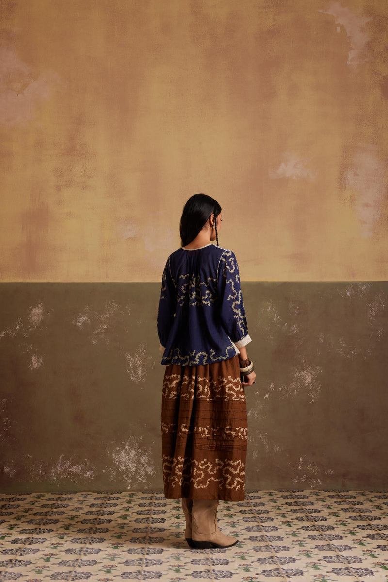 Maison Top-Indigo-Ivory Spiral cotton by CORD for women in Singapore