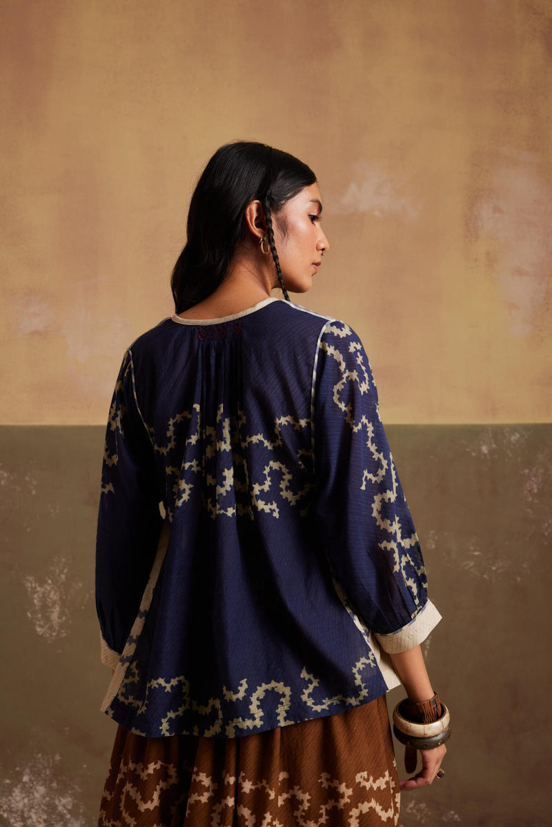 Maison Top-Indigo-Ivory Spiral cotton by CORD for women in Singapore