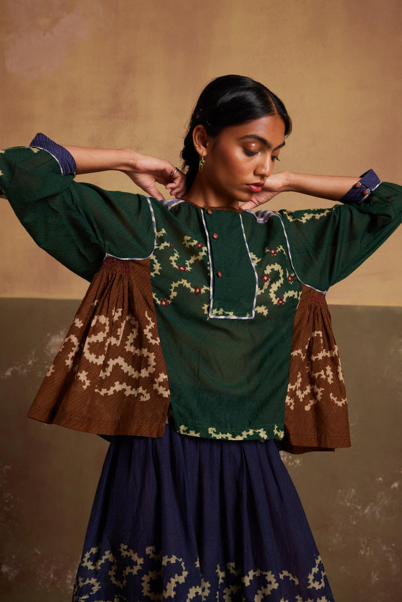 Maison top-Tan-Emerald Spiral cotton by CORD for women in Singapore