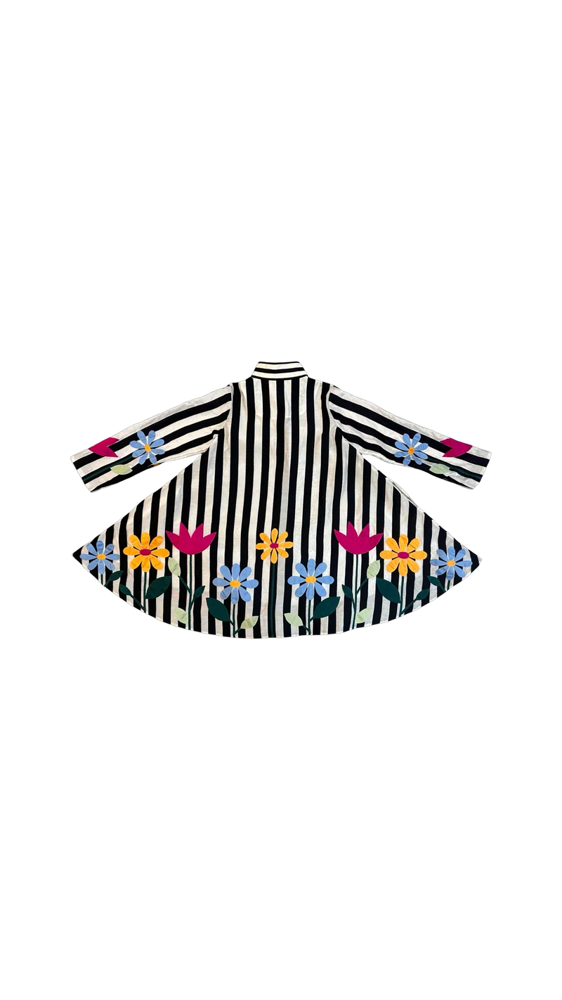 Mali Long Simp Jacket-Black and Multicolour chanderi jacket/overlay by Ka-Sha in multicolor for women in Singapore