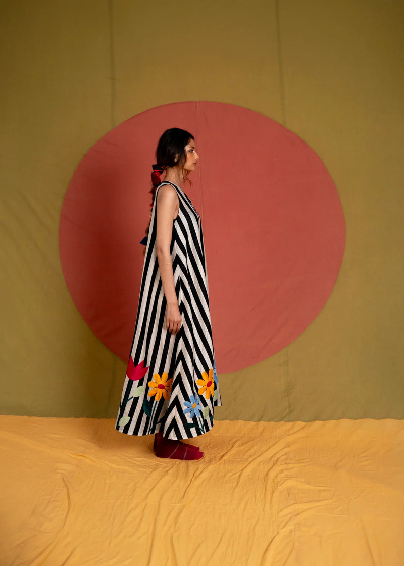 Mali Simp Dress-Black and Multicolour chanderi dress by Ka-Sha in multicolor for women in Singapore